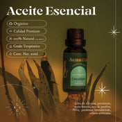 Aceite esencial de eucalipto en envase de vidrio, ideal para despejar vías respiratorias y revitalizar el ambiente.