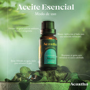 Aceite esencial de menta utilizado en un difusor para revitalizar el ambiente con su aroma fresco.
