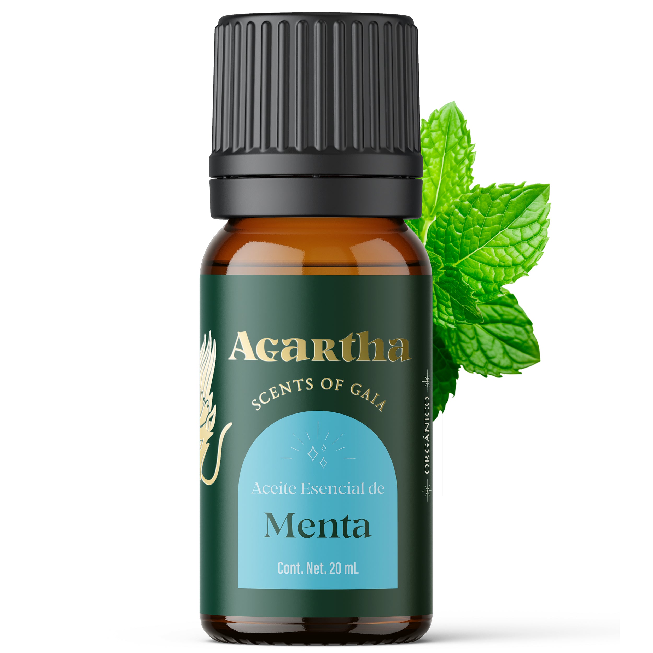 Aceite esencial de menta, refrescante y revitalizante, perfecto para estimular la energía y despejar la mente.