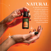 Aceite esencial de naranja con tapa de seguridad, ideal para uso en aromaterapia y cuidado personal.