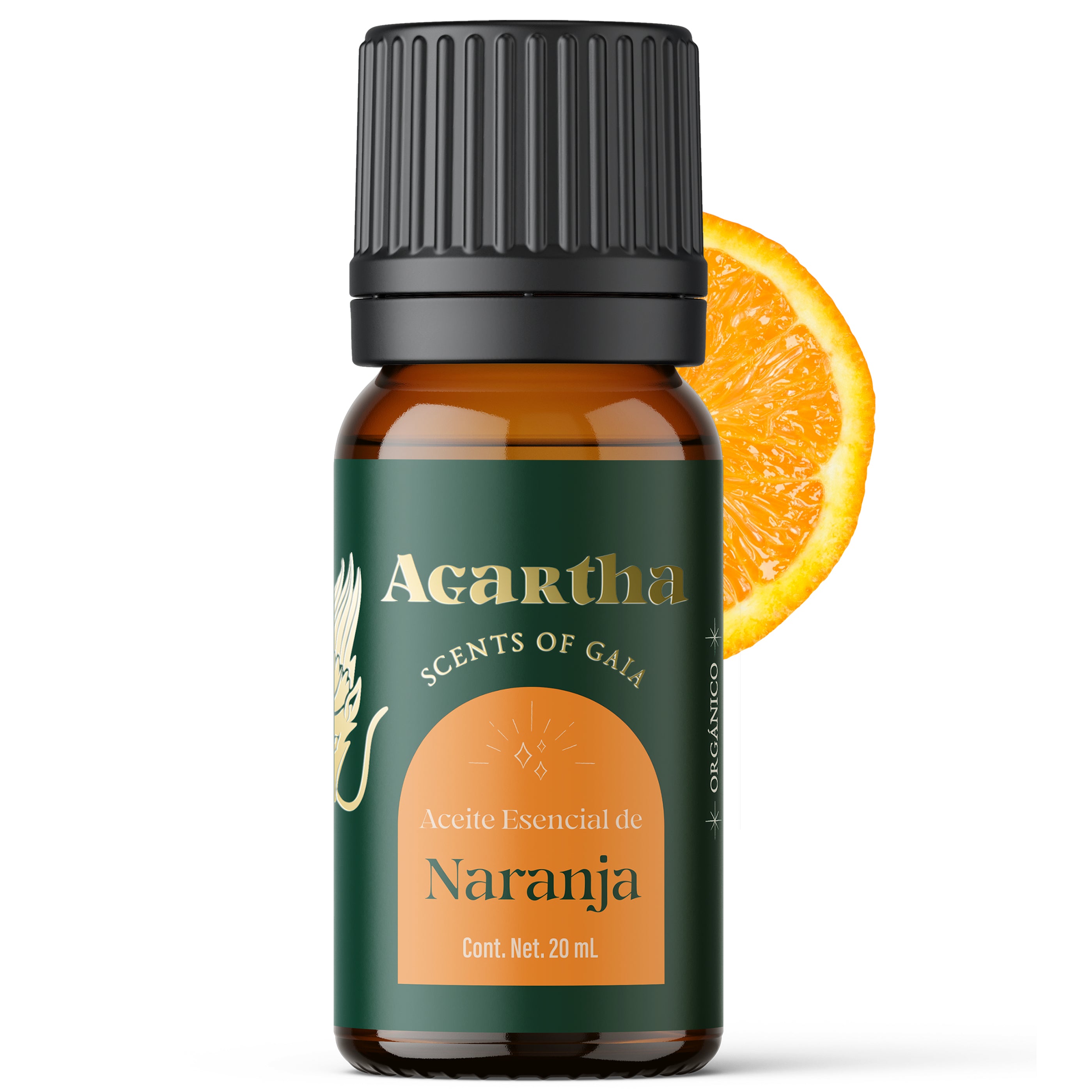 Aceite esencial de naranja, con aroma cítrico y energizante, ideal para elevar el ánimo.