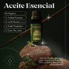Aceite esencial de orégano en envase de vidrio, ideal para purificar y proteger el entorno.