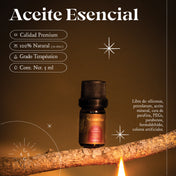 Aceite esencial de Palo Santo en envase de vidrio, conocido por sus propiedades relajantes y energéticas.