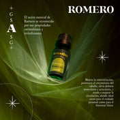 Detalle de la etiqueta del aceite esencial de romero, con ingredientes naturales y presentación minimalista.