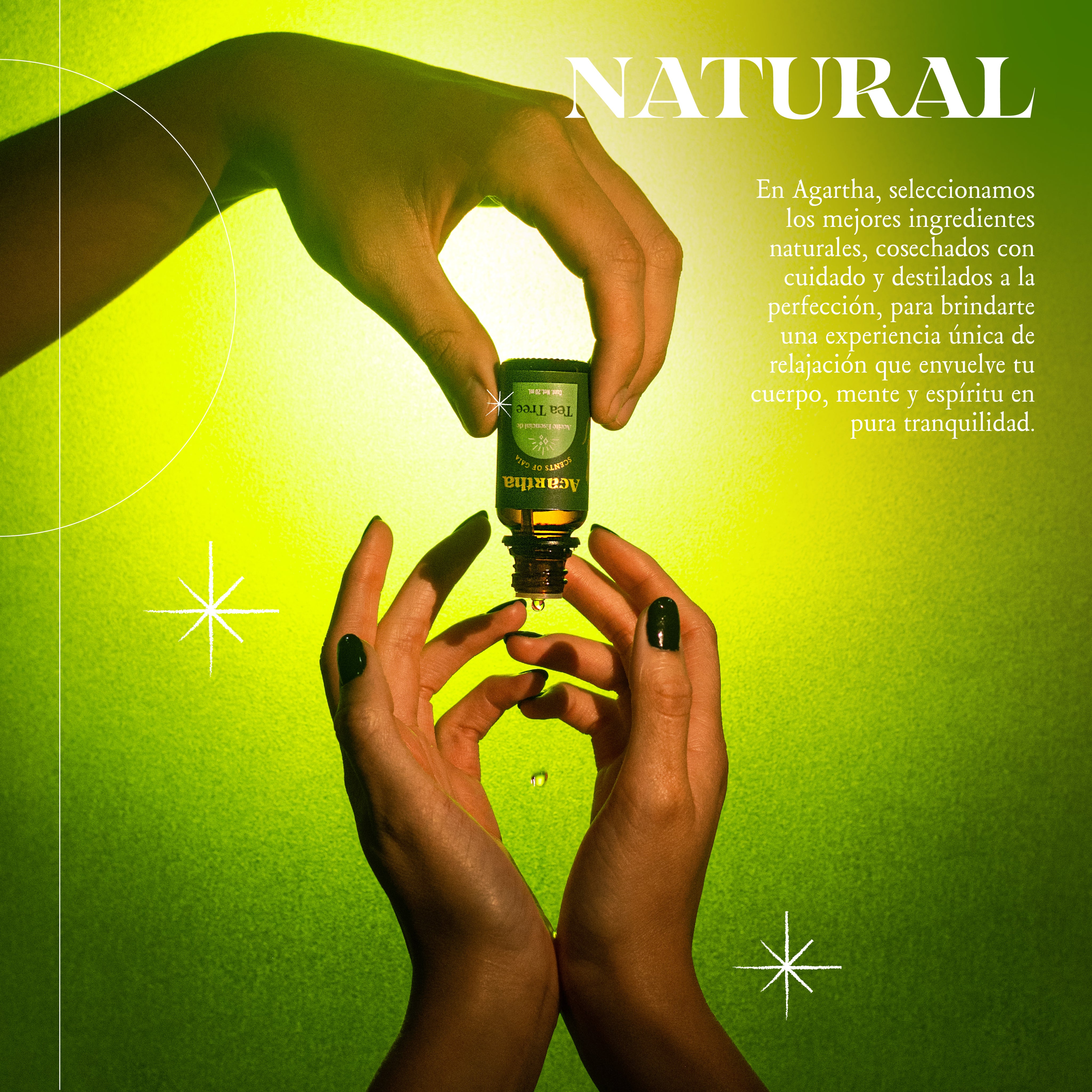 Aceite esencial de Tea Tree con tapa de seguridad, ideal para uso en cuidado de la piel y limpieza.