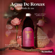 Agua de rosas Agartha utilizada como tónico facial para equilibrar el pH de la piel y proporcionar hidratación profunda.