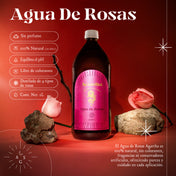 Agua de rosas Agartha en envase de vidrio, libre de colorantes, perfumes y conservadores artificiales, perfecta para el cuidado de la piel.