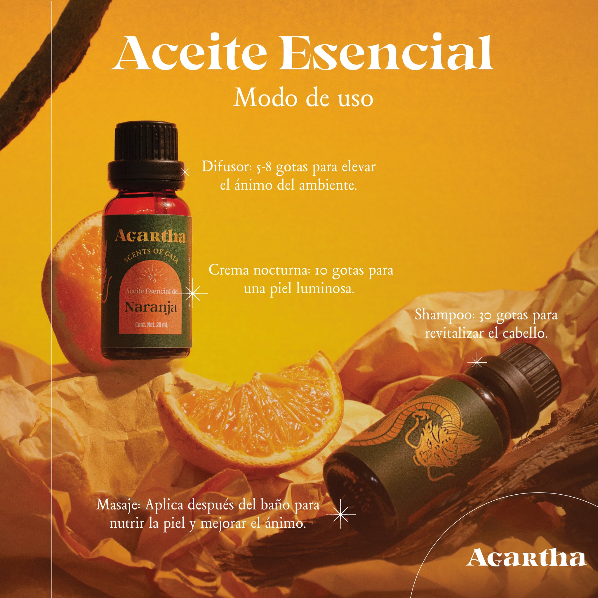 Aceite esencial de naranja utilizado en un difusor para llenar el espacio con su aroma revitalizante.