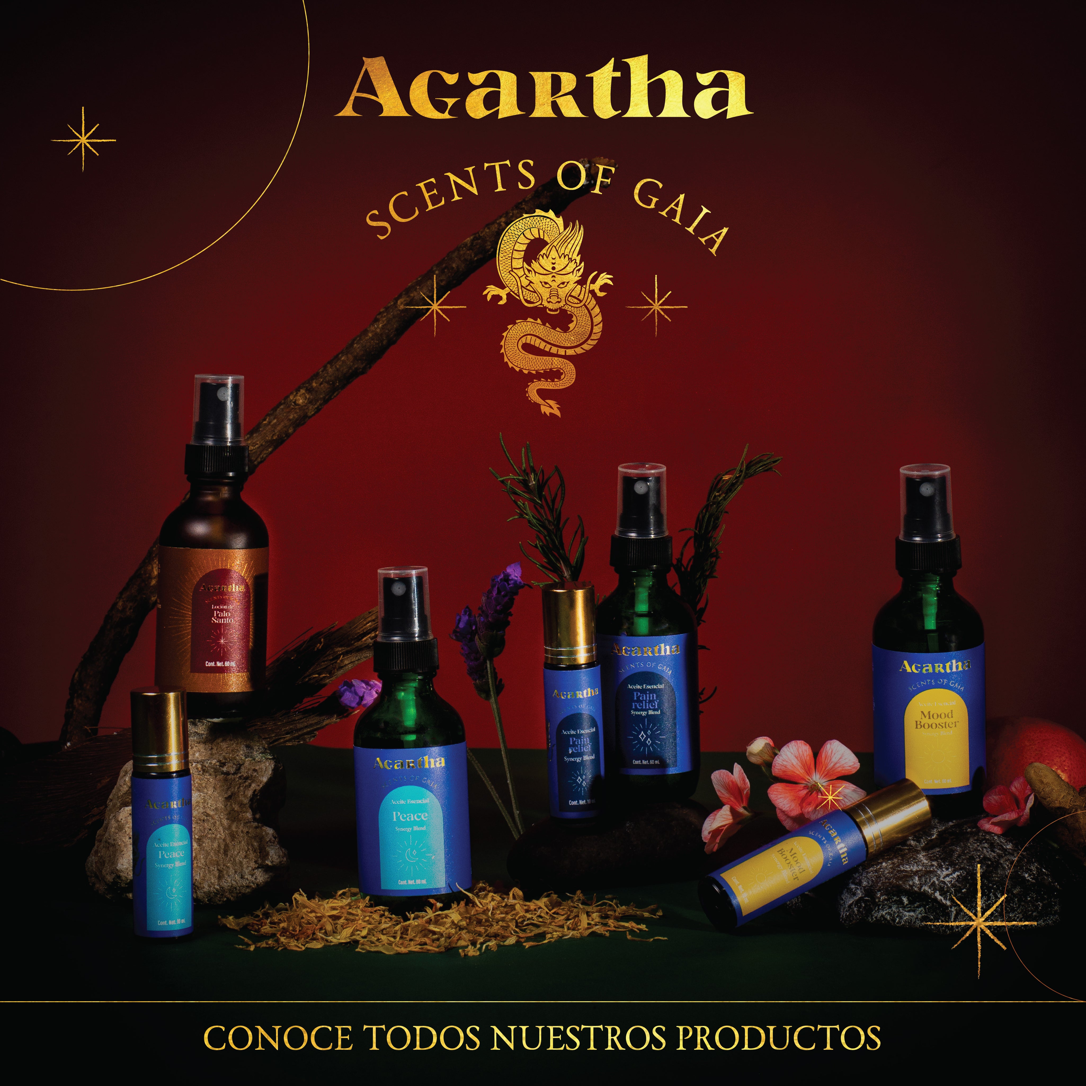 Mood Booster Spray de Agartha Scents, una mezcla botánica que transforma tu día con energía positiva y bienestar.