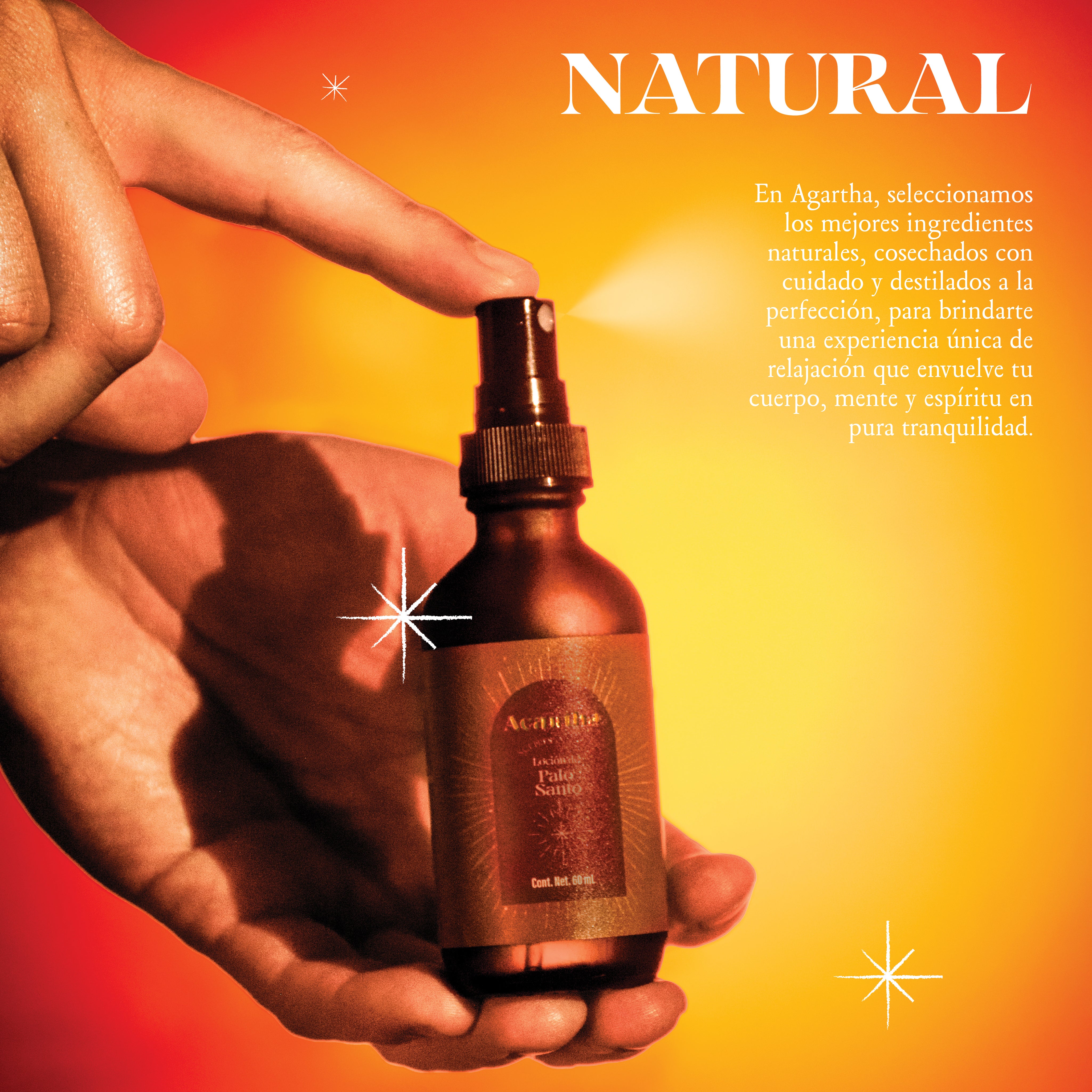 Loción de Palo Santo Agartha en uso, perfecta para revitalizar el entorno y equilibrar las energías.