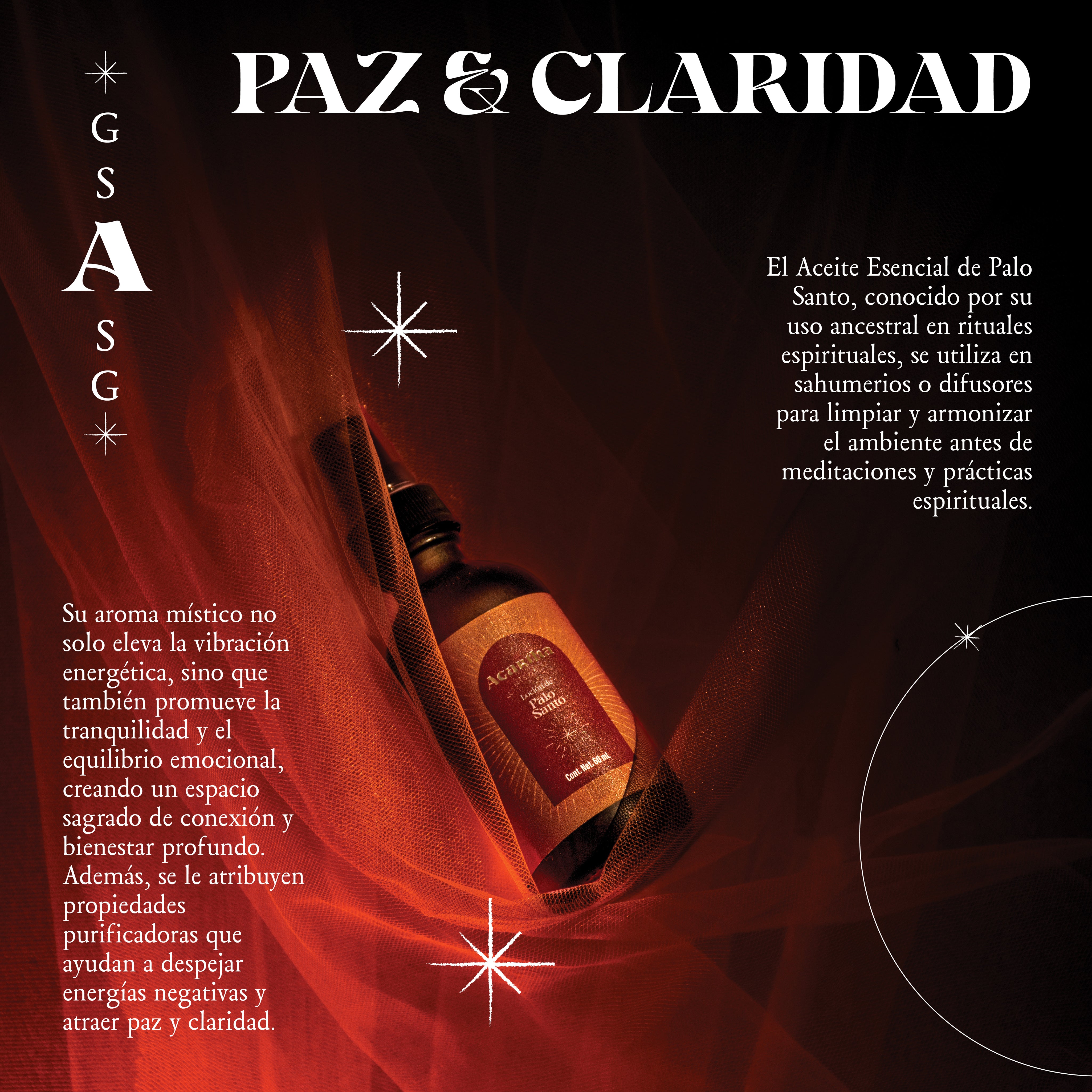 Detalle del envase de la loción de Palo Santo Agartha, con fórmula 100% natural y diseño elegante.