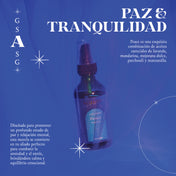 Detalle del envase del spray Peace de 60 ml, elaborado con fórmula 100% natural y presentación compacta para uso diario.