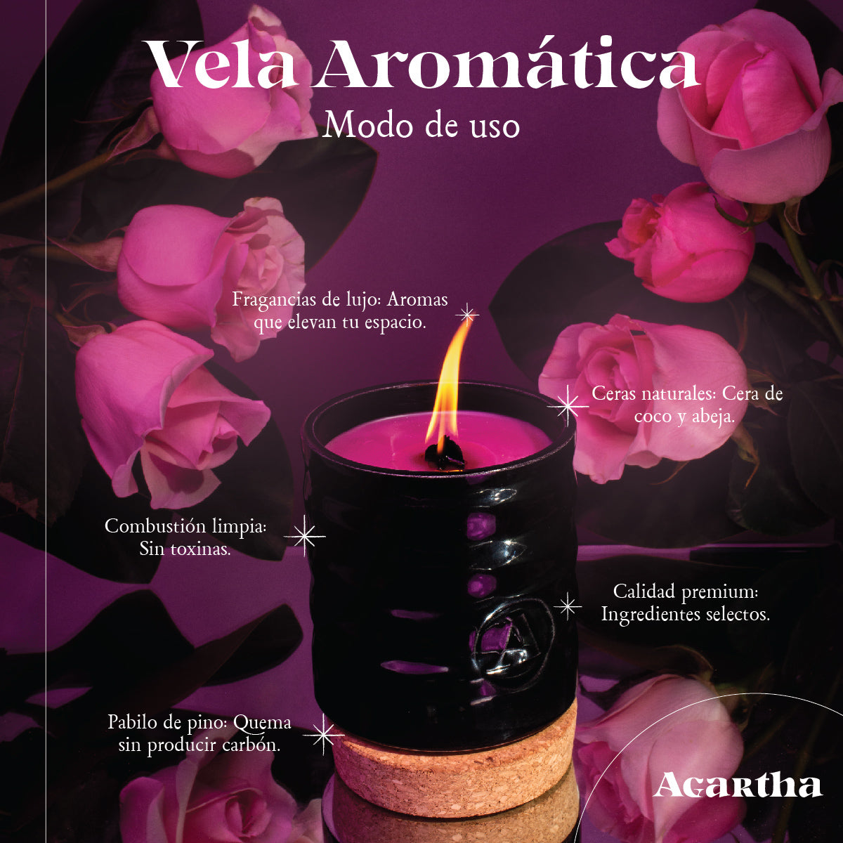 Vela Fresh Roses 70 con aroma sofisticado de rosas y tabaco, perfecta para transformar cualquier espacio en un ambiente encantador.