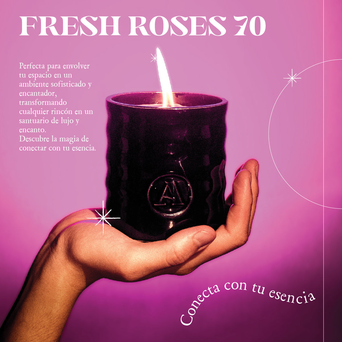 Vela Fresh Roses 70 meticulosamente elaborada con cera de abeja y cera de coco, diseñada para horas de fragancia elegante y relajante.