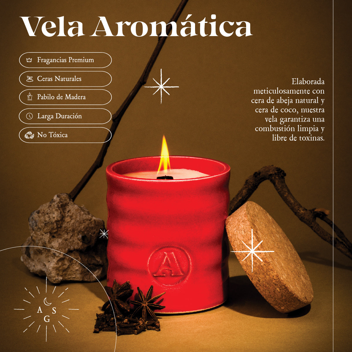 Vela Galette 11 elaborada con cera de abeja natural y cera de coco, perfecta para una combustión limpia y libre de toxinas.