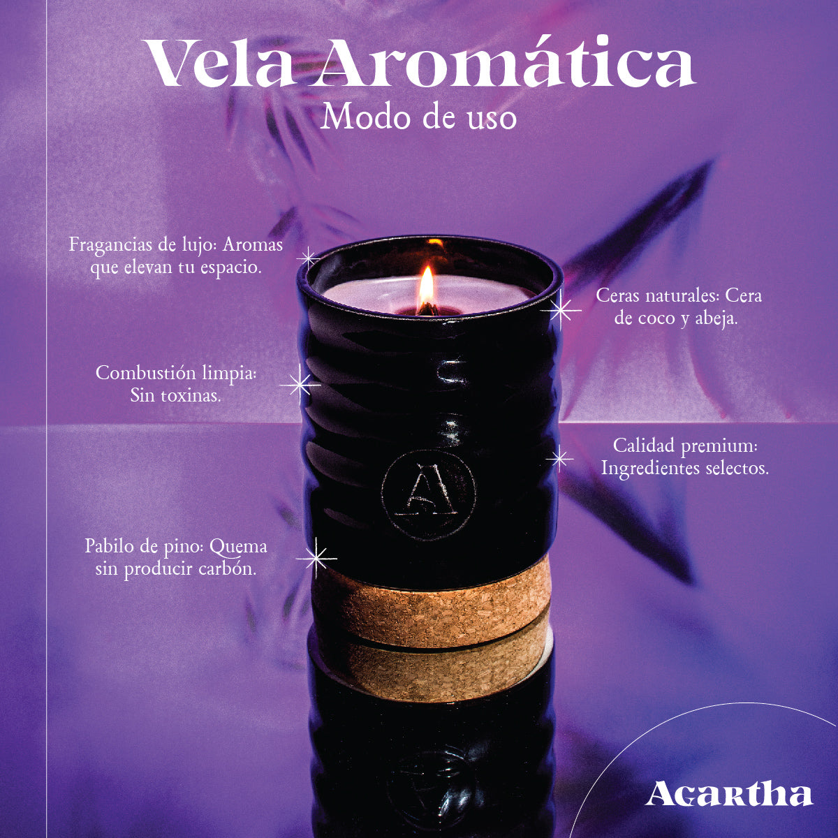 Vela Shambala 79 con notas cálidas de ámbar y almizcle, complementadas con cítricos y aceites naturales, ideal para enriquecer tus espacios.