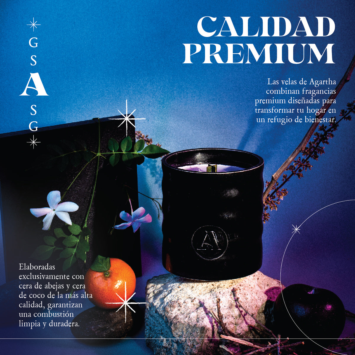 Detalle del diseño de la vela Shambala 79, con una mezcla de fragancias exóticas y presentación elegante.