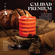 Detalle del diseño de la vela Spices 520, con una mezcla cálida y reconfortante de aromas especiados y presentación elegante.